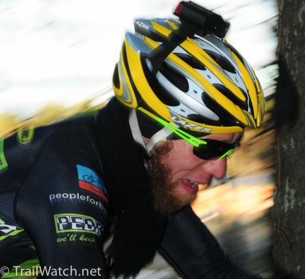A Pedro rider films the race with a helmet cam