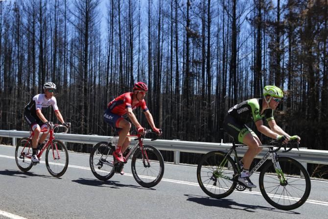 Lasse Norman Hansen (Cannondale-Garmin), Will Clarke (Drapac) and Calvin Watson (Trek)