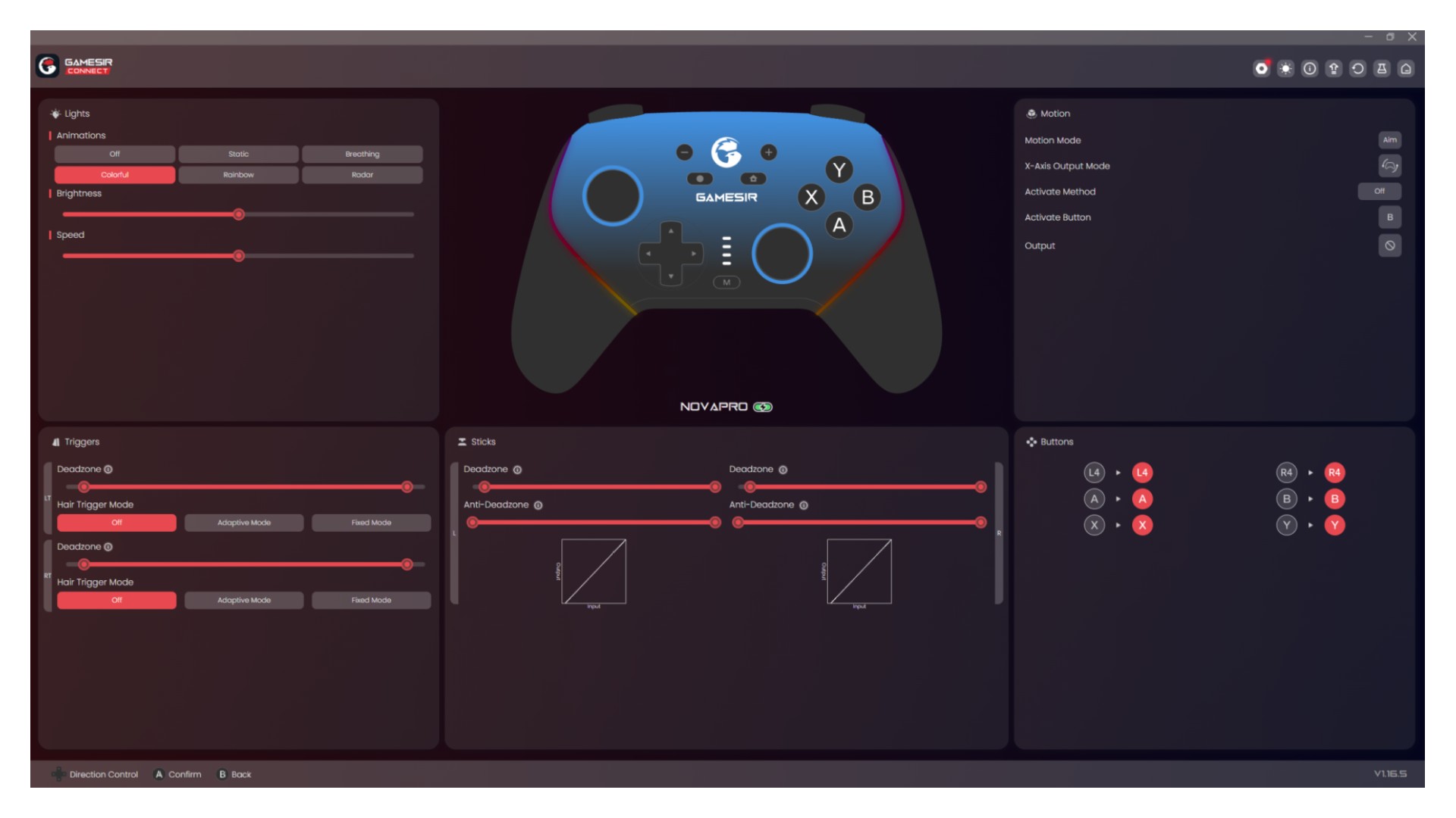 Screenshot of GameSir Connect software configuring the Super Nova controller
