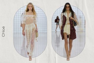 A white background with two ovals filled with runway images from the Chloé S/S 25 show. Text on the left side says "Chloé."