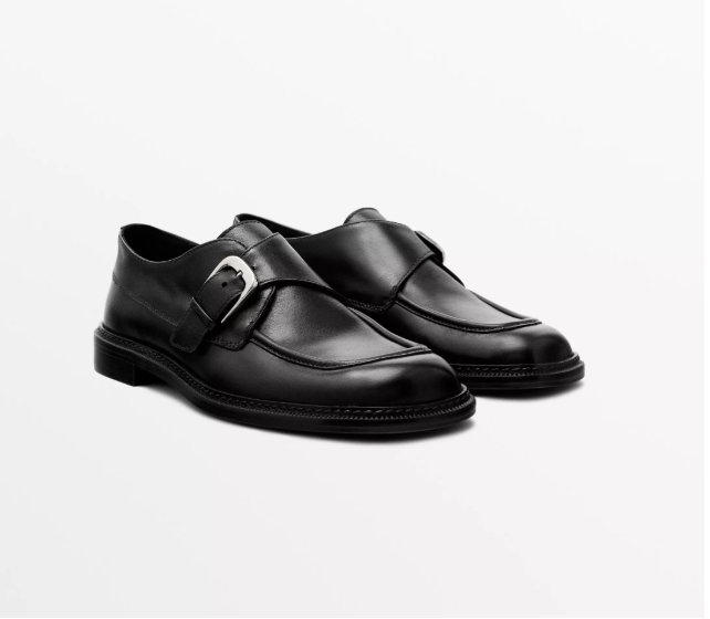 Massimo Dutti, Leather Derby Shoes With Buckle