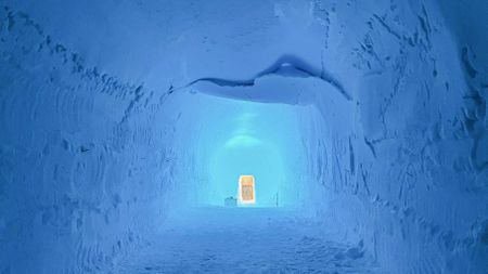 View down an ice tunnel in Greenland's largest ice stream.