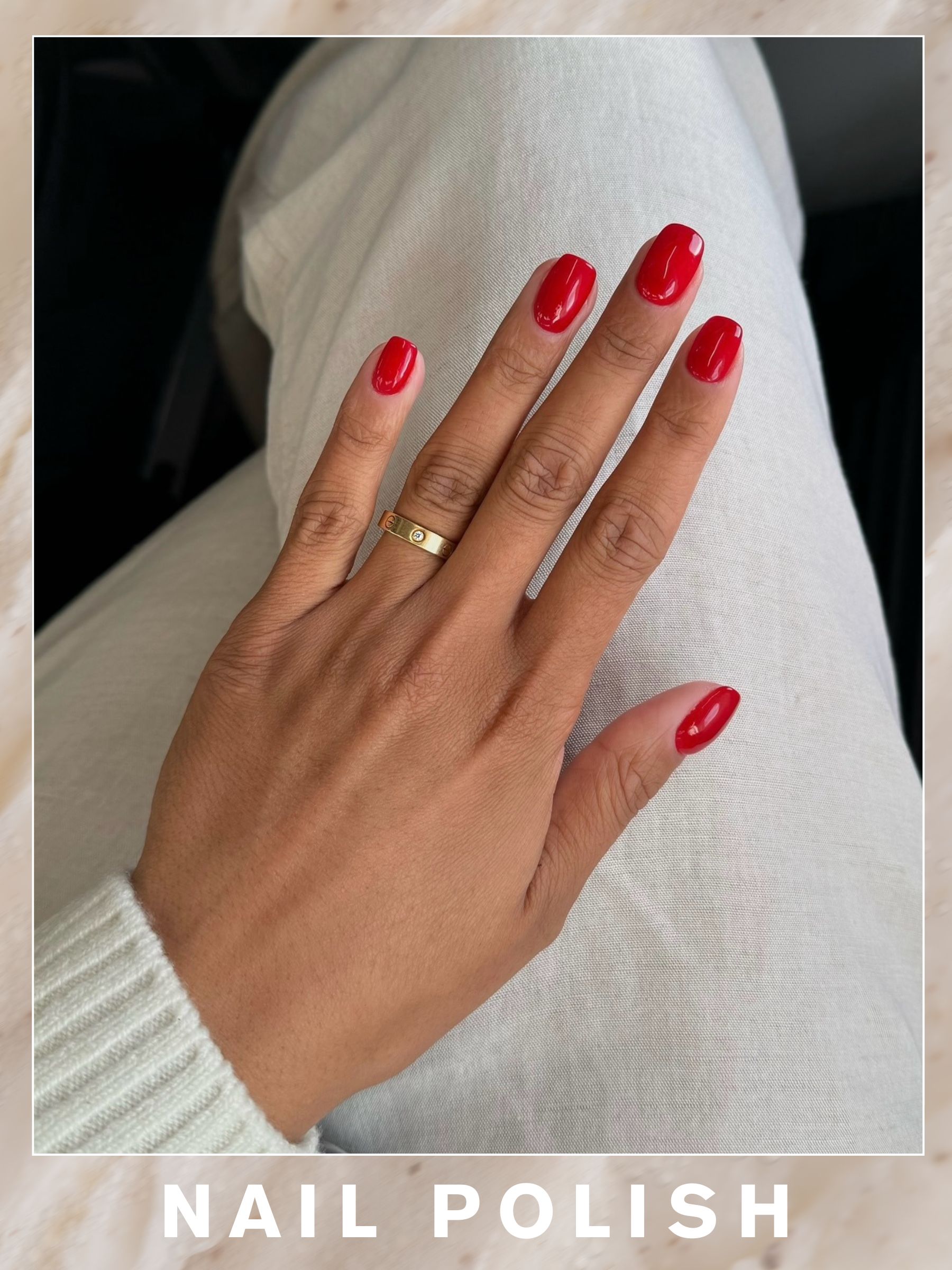 A picture of a red manicure with regular nail polish