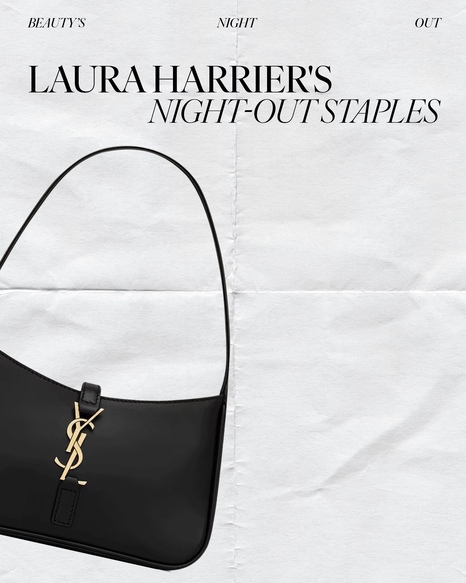 Collage of Laura Harrier's going-out beauty staples.