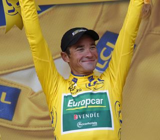 Thomas Voeckler on podium, Tour de France 2011, stage 16