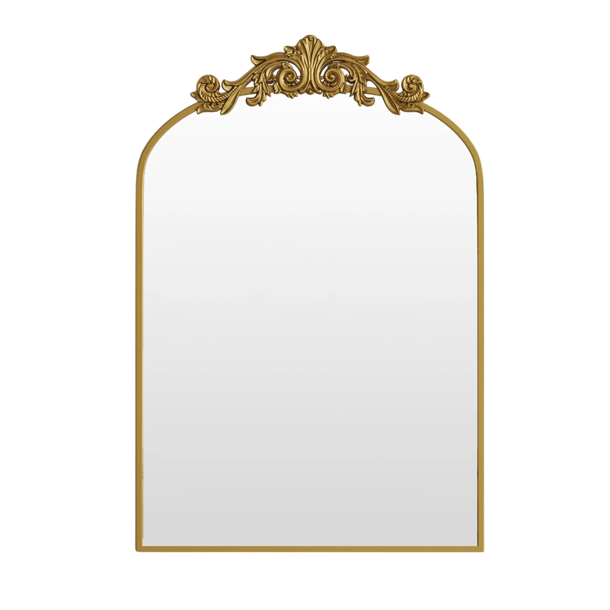 a mirror with a decorative detail at the top