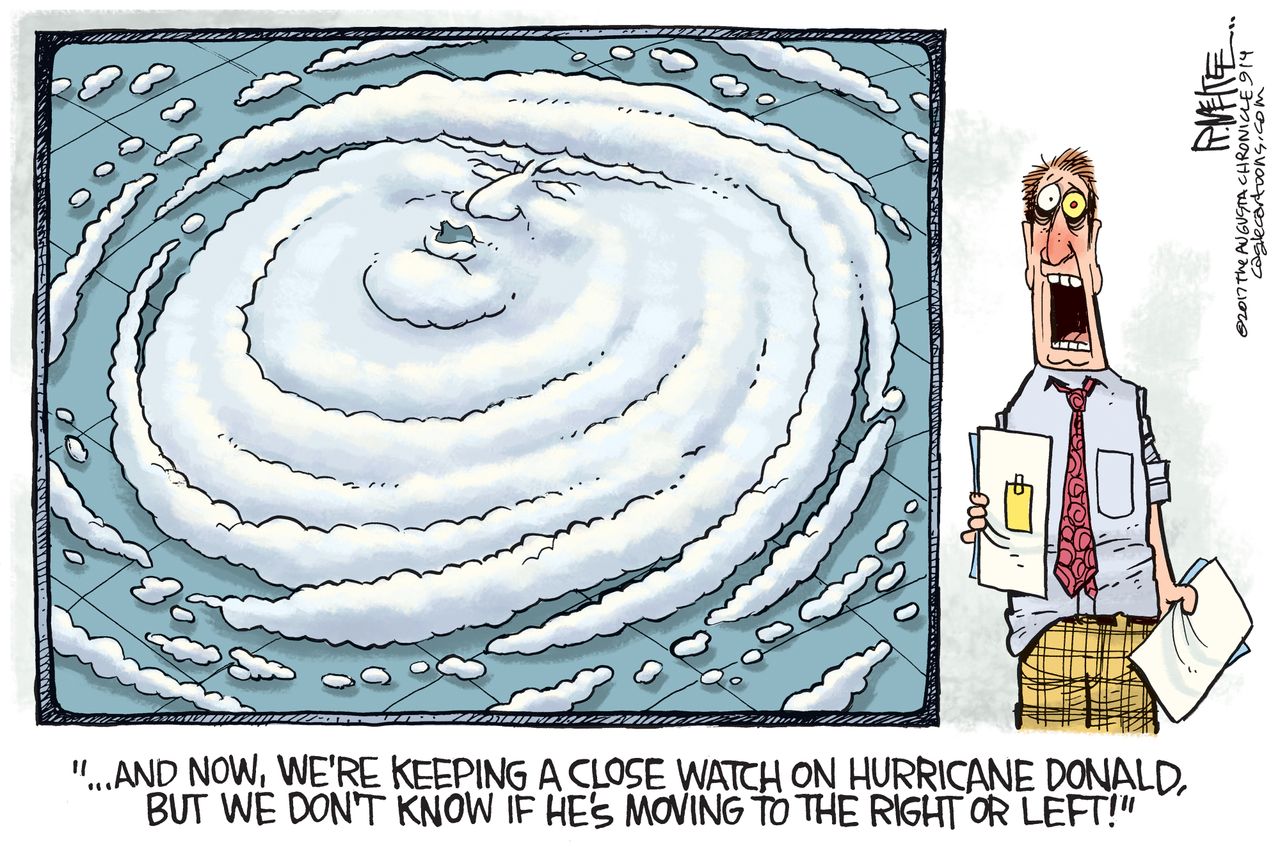 Political cartoon U.S. hurricane Trump news