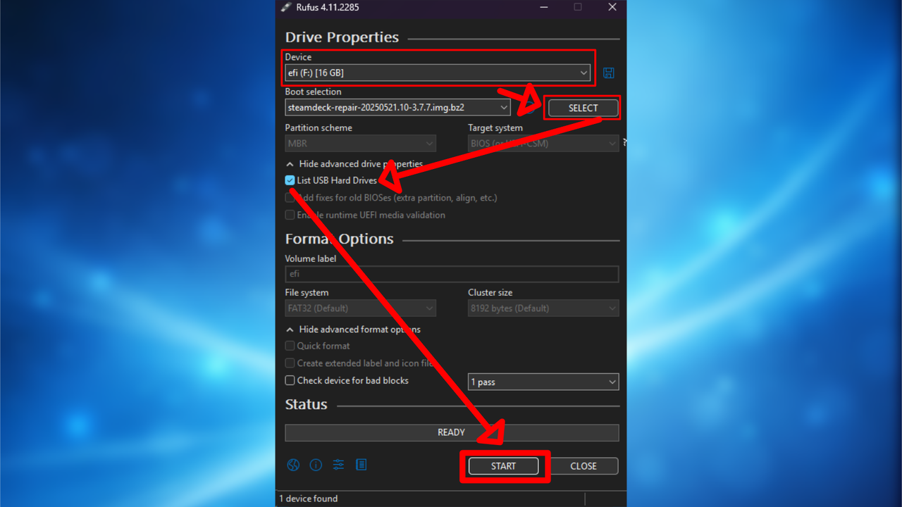 Downloading necessary files and setting up rufus