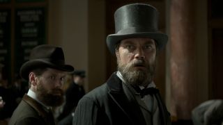 Michael Shannon with a beard, with Kyle Soller behind him, also with a beard, in Death by Lightning