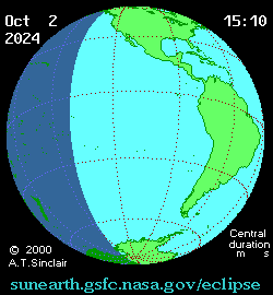 animation of the annular solar eclipse on Oct. 2 showing the path over south america.