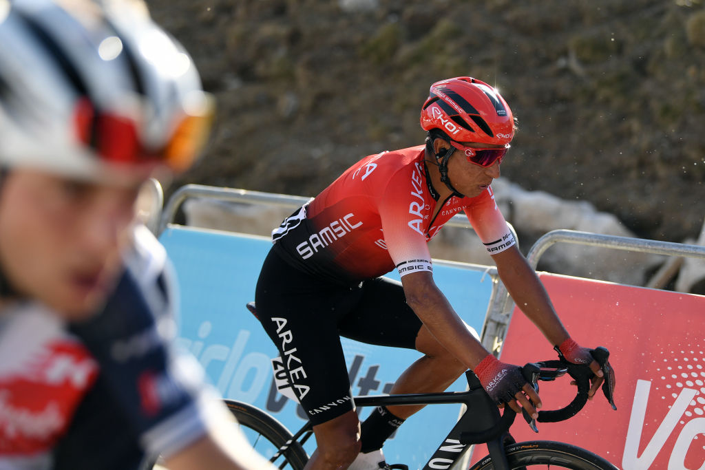 VALLTER 2000 SETCASES VALL CAMPRODON SPAIN MARCH 24 Arrival Nairo Alexander Quintana Rojas of Colombia and Team Arka Samsic during the 100th Volta Ciclista a Catalunya 2021 Stage 3 a 2031km stage from Canal Olmpic de Catalunya to Vallter 2000 Setcases Vall Camprodon 2125m VoltaCatalunya100 on March 24 2021 in Vallter 2000 Setcases Vall Camprodon Spain Photo by David RamosGetty Images