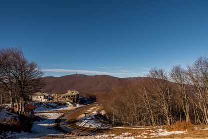 Pelion on a sunny day with snow on the ground