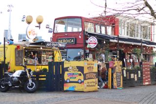 A London bus converted into cafe