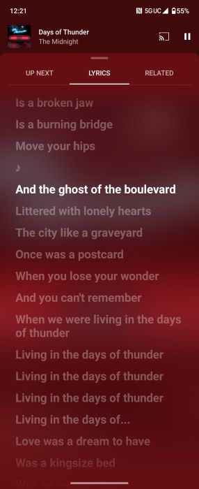 Live lyrics on YouTube Music