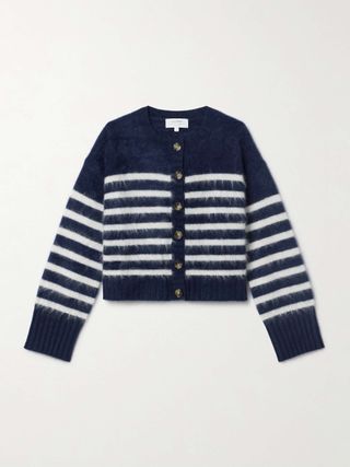 Striped Brushed-Cashmere Cardigan