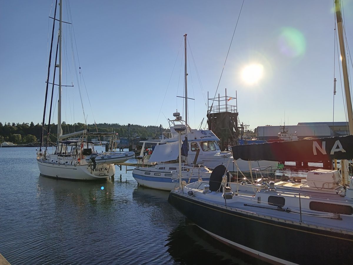 Boats docked at a harbor