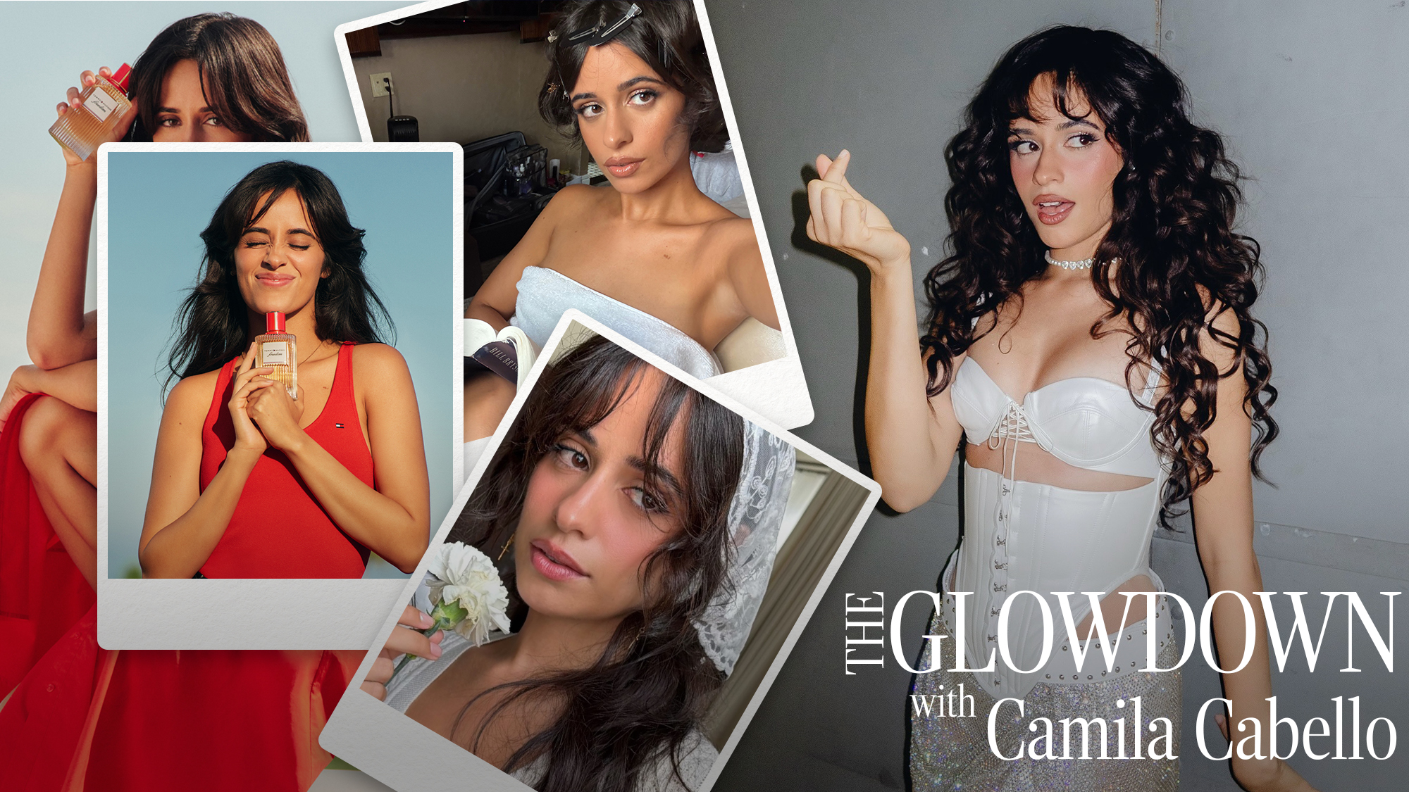 A collage of images of Camila Cabello with text reading "The Glowdown with Camila Cabello"