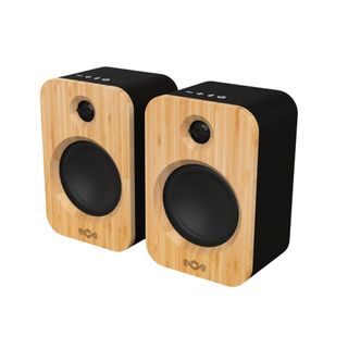 Outdoor speakers in wood and black