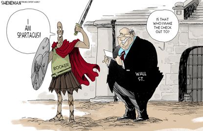 Political Cartoon U.S. Cory Booker 2020 Democrat Wall Street campaign corporation