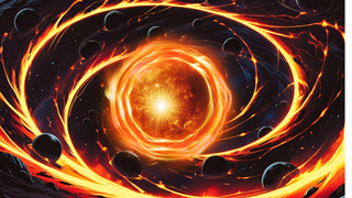 An illustration of primordial black holes gethering matter to form the first generation of stars