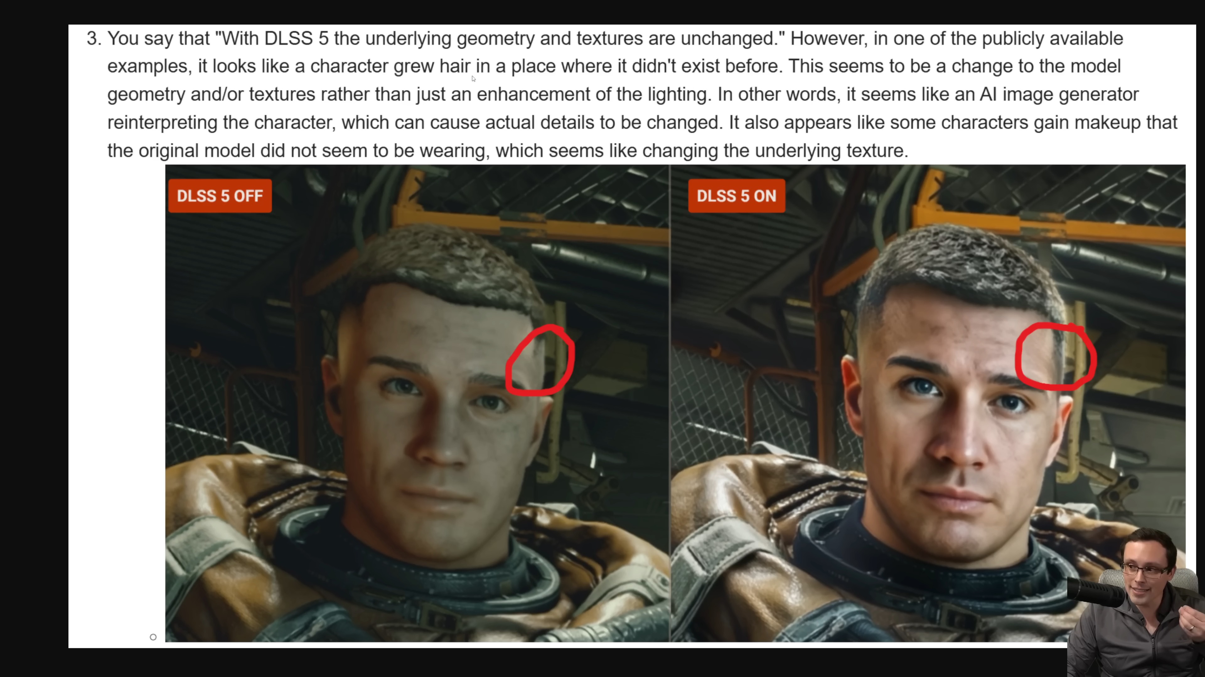A screenshot from Daniel Owen's YouTube video where he details an email exchange about DLSS 5