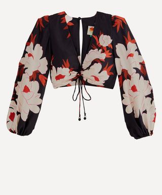 Black Peony Long-Sleeve Blouse