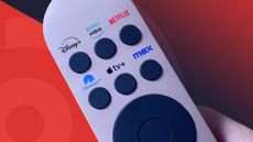 A remote with Netflix, Disney Plus and Amazon Prime Video and other streaming services running as buttons.