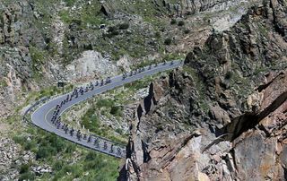 The Tour de San Luis peloton amidst some remote, mountainous terrain during stage 3.