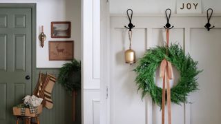 how to style a hallway with peghooks and festive touches