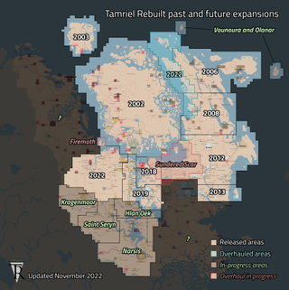 A map showing Tamriel Rebuilt's progress in reconstructing Morrowind.