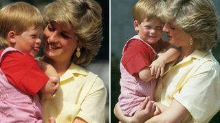 Two photos of Princess Diana and Prince Harry