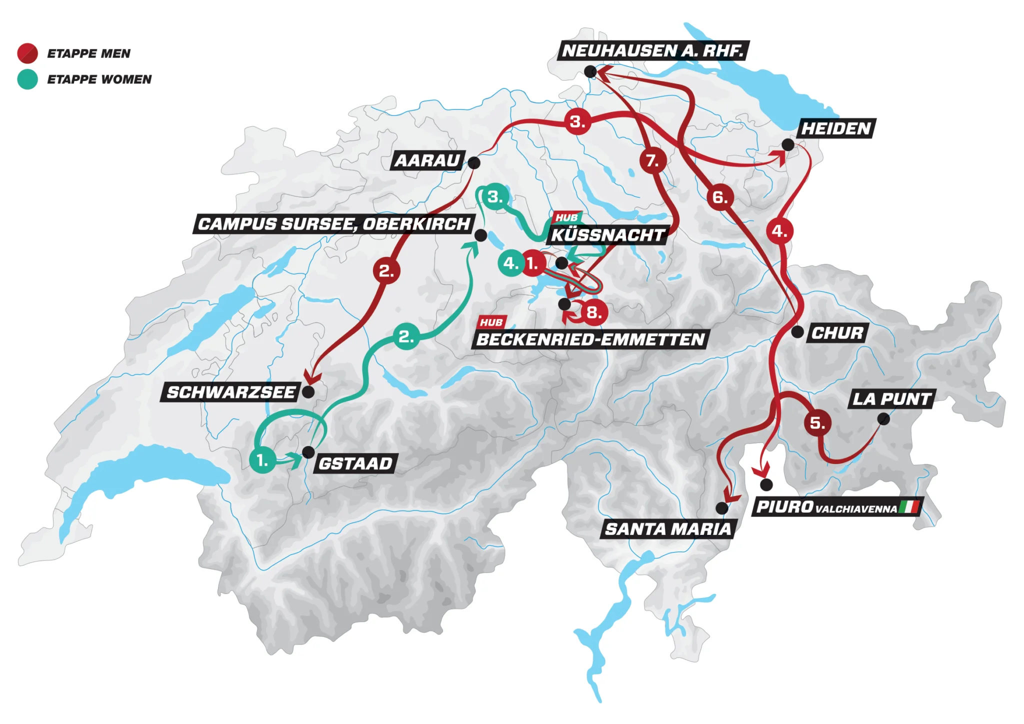 Overall map of the 2025 Tour de Suisse