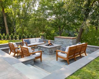 sunken seating space with fire pit