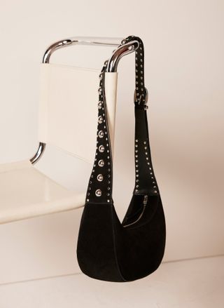 Black Suede Studded Sling Bag