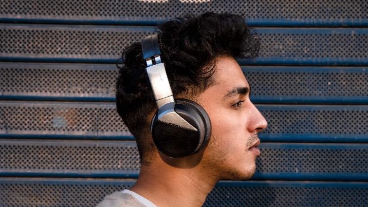 Sonic Lamb headphones over the head