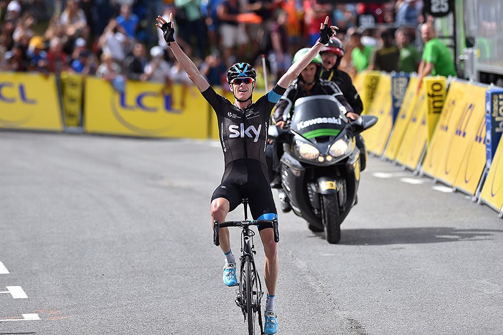 Chris Froome (Team Sky) victory salute after stage 7