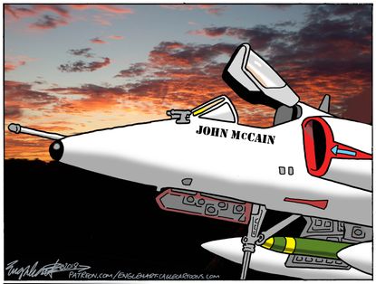 Political cartoon U.S John McCain death airplane