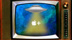 A television screen with the Apple logo