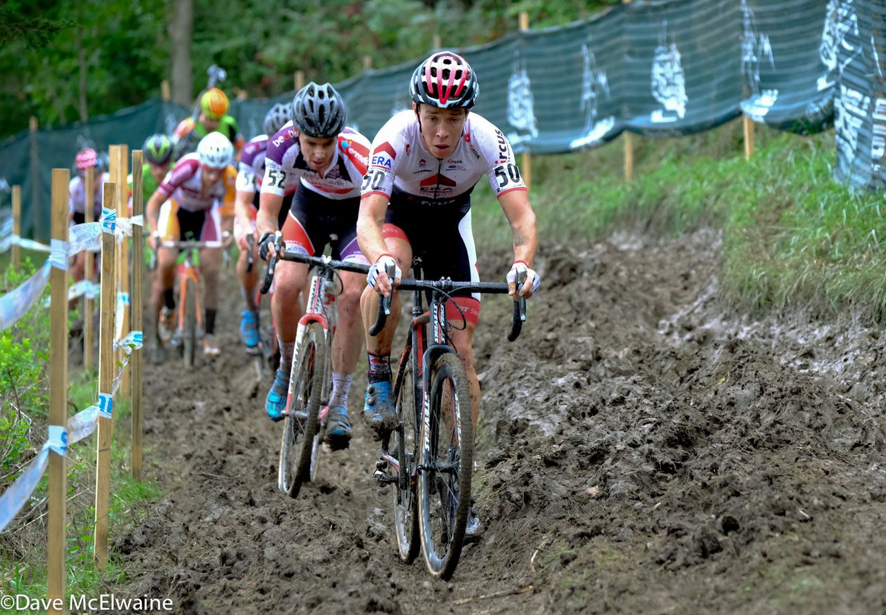 Laurens Sweeck (Era-Circus) at the head of the bike race with three laps to go
