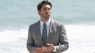 Joey Graziadei is shown on the beach as he prepares to propose on The Bachelor Season 28 finale on ABC.