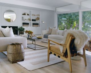 Living room with textured striped rug from Dream Home Makeover