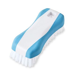 A blue and white scrubbing brush