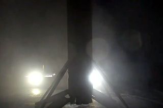 The first stage from a SpaceX Falcon 9 rocket lands on the droneship "Just Read the Instructions" positioned in the Atlantic Ocean on Saturday, March 23, 2024.