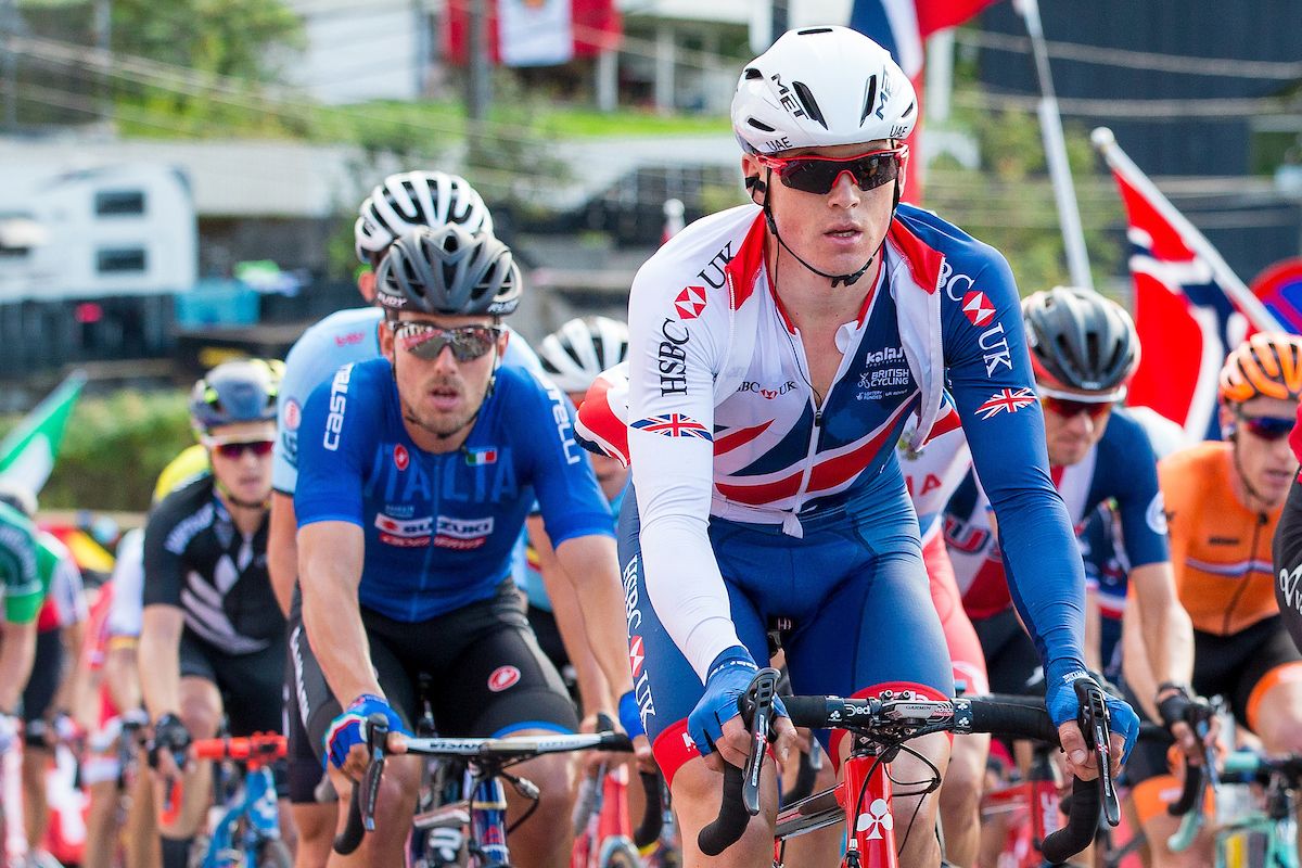 Ben Swift represents Great Britain at the 2017 World Championship road race in Norway, where he finished fifth