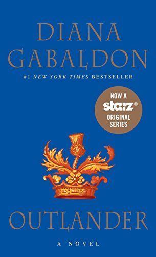 Outlander book cover with a blue background and an orange crown