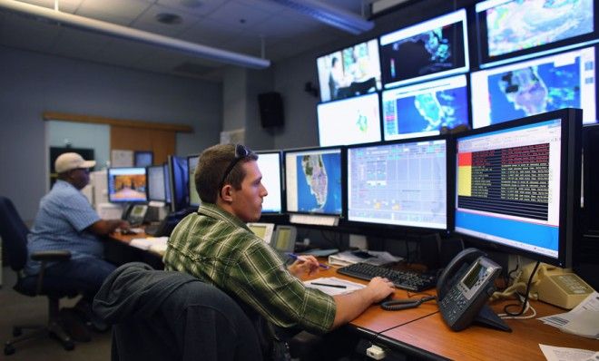 Control room operators participate in a hurricane response exercise in Florida on May 21.