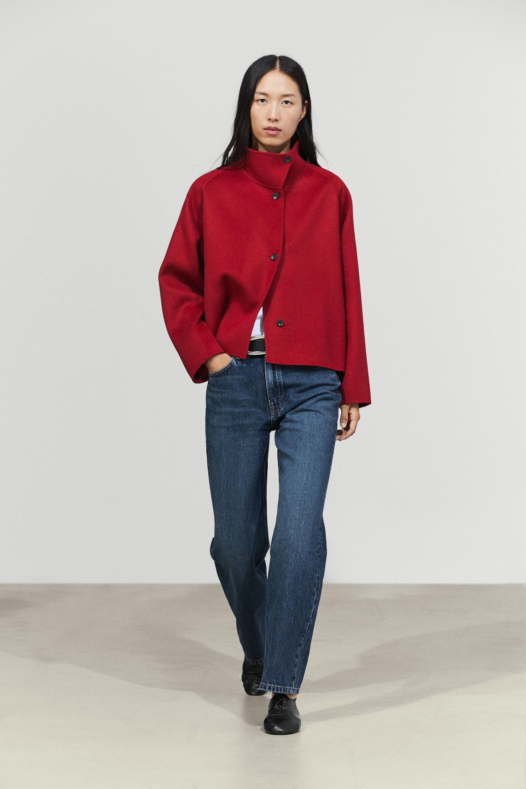 Short Wool Blend Stand Collar Coat