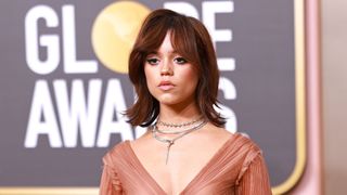 jenna ortega with a chopped bob hairstyle on the red carpet