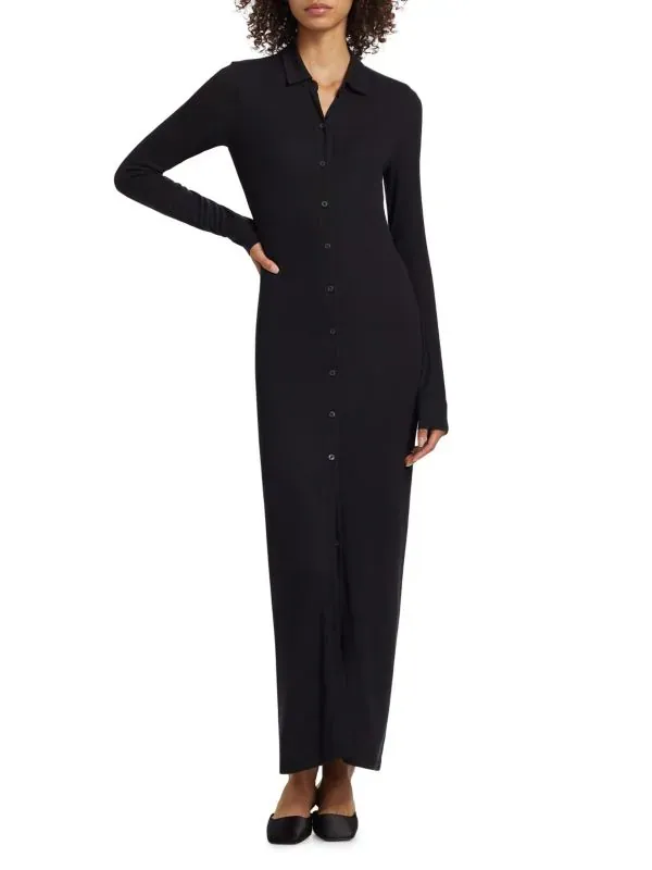 ATM Anthony Thomas Melillo, Rib-Knit Long-Sleeve Maxi Shirtdress