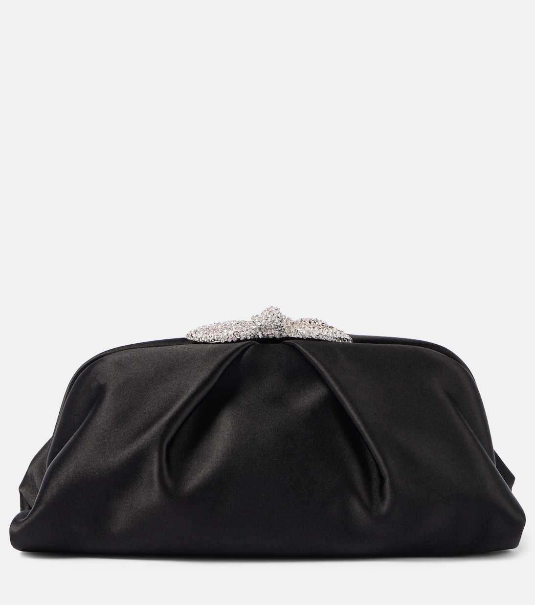 Very Bow Tie Embellished Satin Clutch in Black - Aquazzura